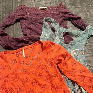 Elegant Lace Women Tops Set - Purple, Teal, and Orange